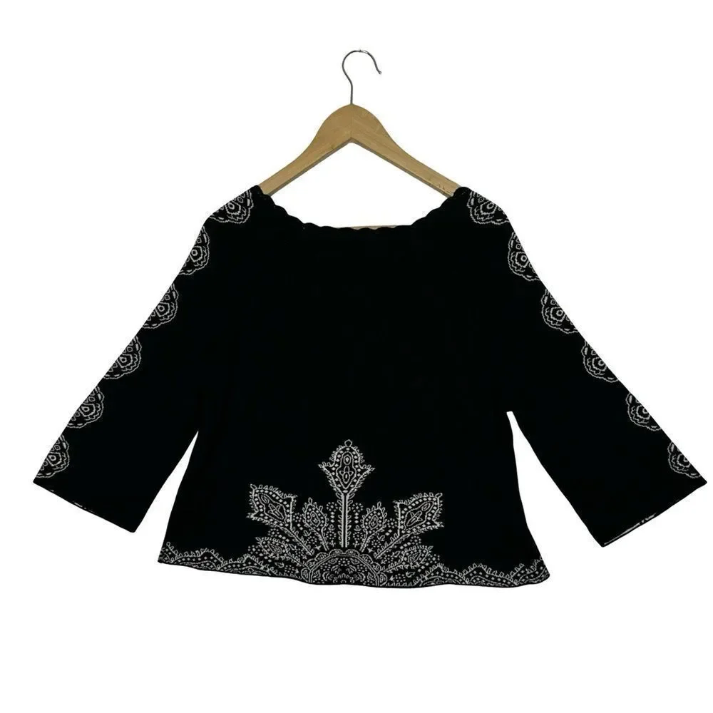 COLDWATER CREEK Black & White One Button Cardigan Cotton Blend Size Medium